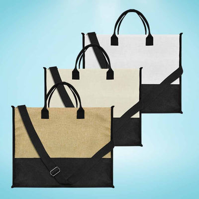 Sublimation Blanks Linen Handbag – Patchwork Design in Cream, Linen, White Sublimation