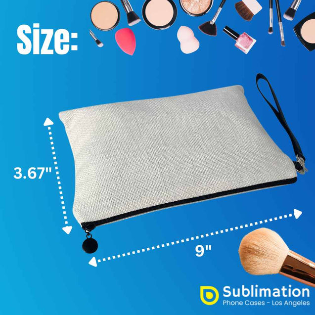 Linen Cosmetic Bag Sublimation Blanks with Zipper Wristlet 6.3x9Inch