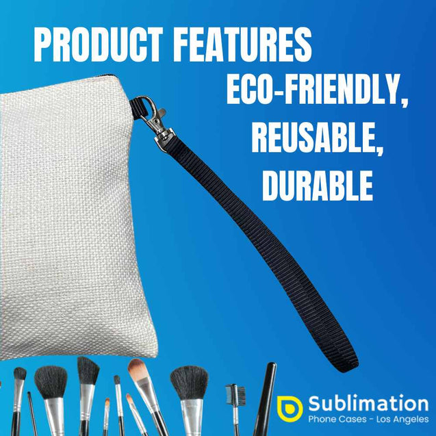 Linen Cosmetic Bag Sublimation Blanks with Zipper Wristlet 6.3x9Inch