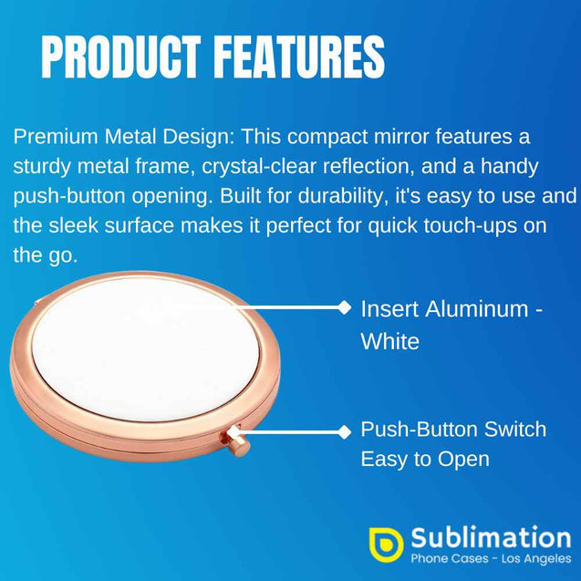 Round Compact Mirror Sublimation Blanks – Gold, Rose Gold, Silver, and Black Options Blanks