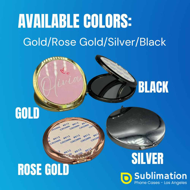 Round Compact Mirror Sublimation Blanks – Gold, Rose Gold, Silver, and Black Options Craft Supplies