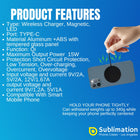 Sublimation Magnetic Wireless Charger Blanks – 15W Fast Charging, LED, Black/White
