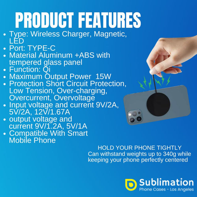 Sublimation Magnetic Wireless Charger Blanks – 15W Fast Charging, LED, Black/White